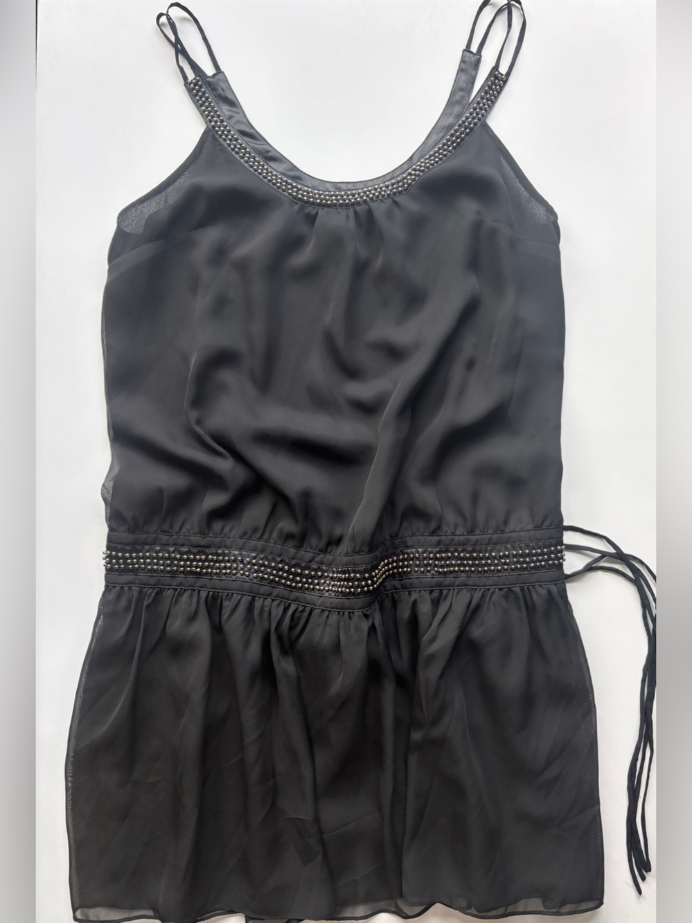 GUESS INDIE SLEEZE DROP WAIST BLACK BEADED CAMI SLIP DRESS SZ 11 JUNIORS